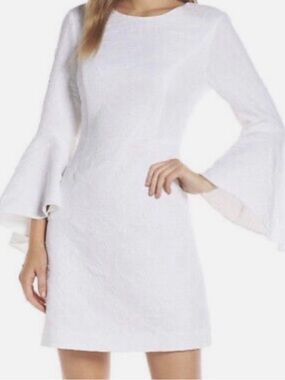 Lilly Pulitzer Kayla Stretch Dress with Bell Sleeves Shift Dress - White